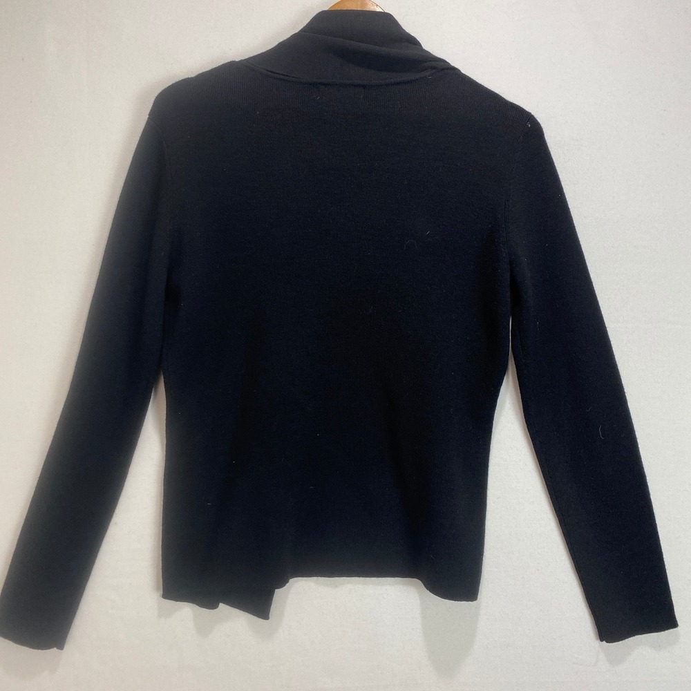 Casual Corner Black Merino Wool Sweater Knit Shawl Collar Tie Size L - Picture 9 of 9